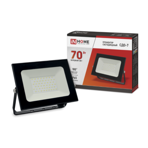 Прожектор светодиодный  70Вт 6500К 5600Лм 220В черный "СДО-7" "IN HOME"