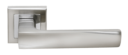 Ручка дверная "RAP 14-S SN/CP", нажимная, квадратная накладка, "Белый никель, хром"