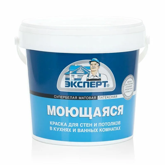 Краска водоэмульсионная интерьерная моющаяся супербелая "Эксперт", 1,3кг