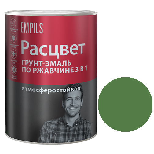 Грунт-эмаль по ржавчине "3 в 1" алкидная зеленая "Расцвет", 1,9кг