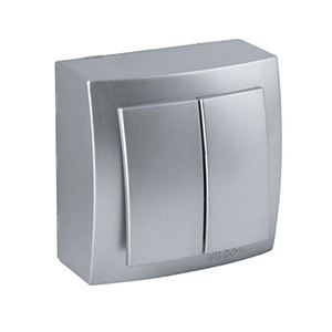 Выключатель "NILSON Themis" двухклавишный, накладной, Серебро