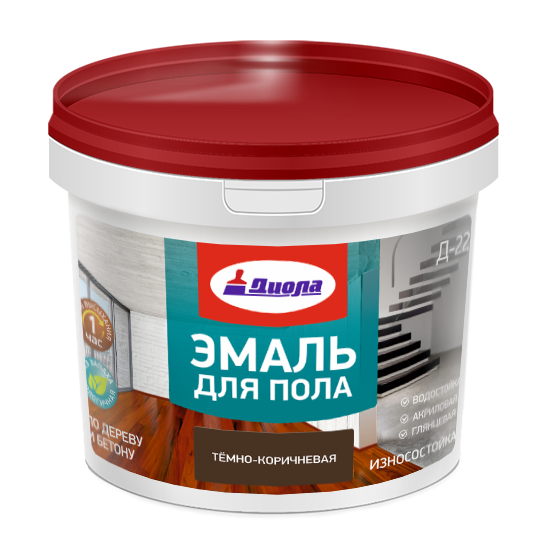 Эмаль акриловая износостойкая для пола темно-коричневая глянцевая &quot;Диола&quot;, 0,8кг