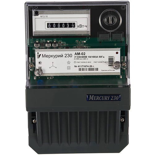 Счётчик электрической энергии "Меркурий" 230 АМ-02 МОУ 220/380В, 10-100А, 3-фазный, прямого включения, для учета активной энергии