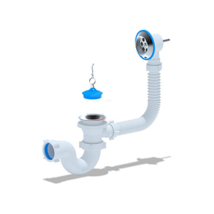 Сифон для ванны регулируемый со стальным выпуском и переливом, 1.1/2"*40