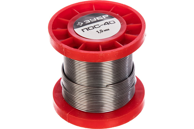 Припой ЗУБР, ПОС 40, проволока с канифолью, 100г, 1мм