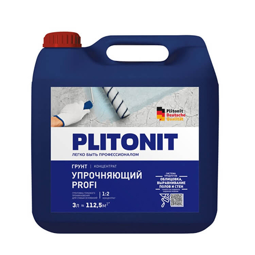 Грунт-концентрат глубокого проникновения для укрепления поверхности "Плитонит грунт Упрочняющий PROFI", 3л