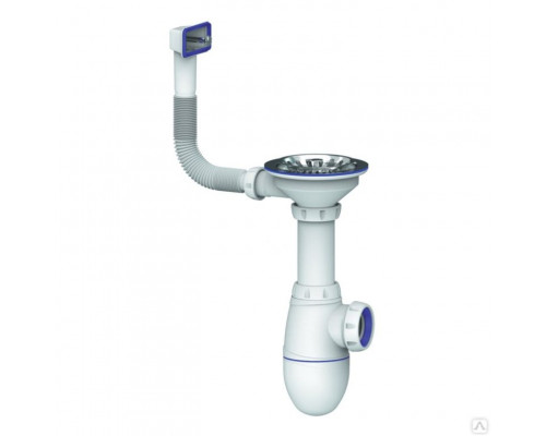 Сифон для мойки бутылочный со стальным выпуском с прямоуголным переливом мойки, 3.1/2"*40, "Aquattro", AQB0145P