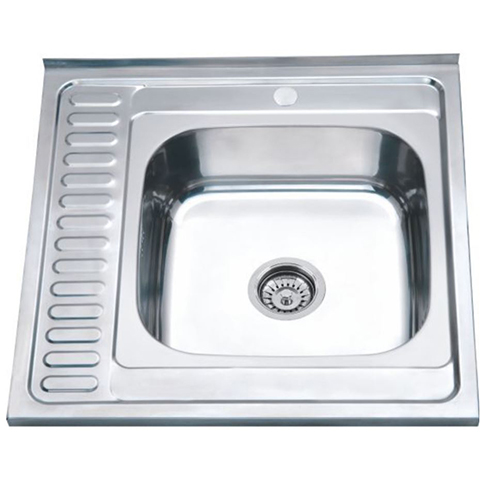 Мойка нержавеющая накладная 600*600*180*0,8мм "Aquattro", матовая, с выпуском 3 1/2, левое крыло, с сифоном