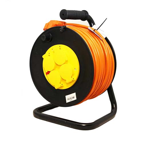 Удлинитель 4 гнезда, 50м с заземляющим контактом, кабельная катушка на алюминиевой стойке, автоматическое отключение IP44 (ПВС 3*1,5) У16-010 "МРК"