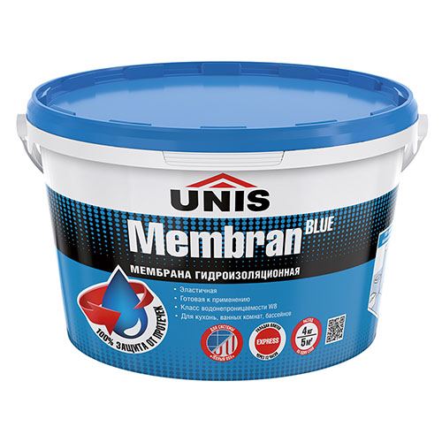 Мастика гидроизоляционная "UNIS BLUE MEMBRAN" на полимерной основе, 4 кг