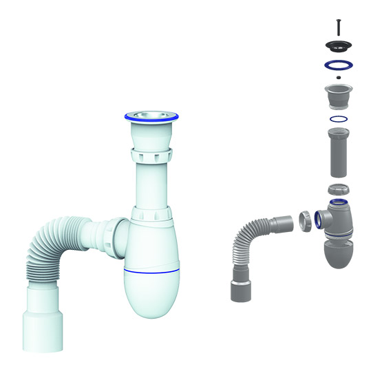 Сифон для мойки бутылочный со стальным выпуском, 1.1/2"*40, гофра 40*50, B220 "Unicorn"