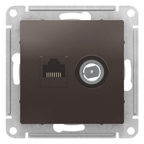 Розетка комп+ТВ двойная, RJ45+TV, кат.5E, механизм, ATLASDESIGN мокко