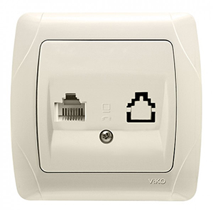Розетка, ТЛФ1-ая, "Carmen Viko", скрытой проводки, кремовая, (RJ11)