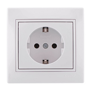 Розетка 1-ая с заземлением, "Mira lezard", скрытой проводки, белая