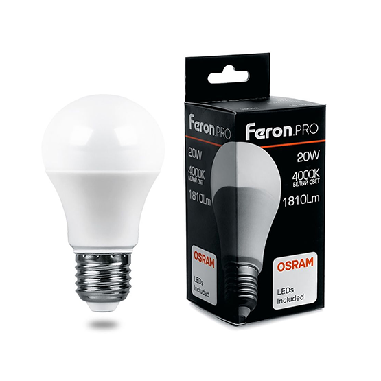 Лампа светодиодная A65 20Вт Е27 220В 4000К LB-1020 &quot;FERON PRO&quot;