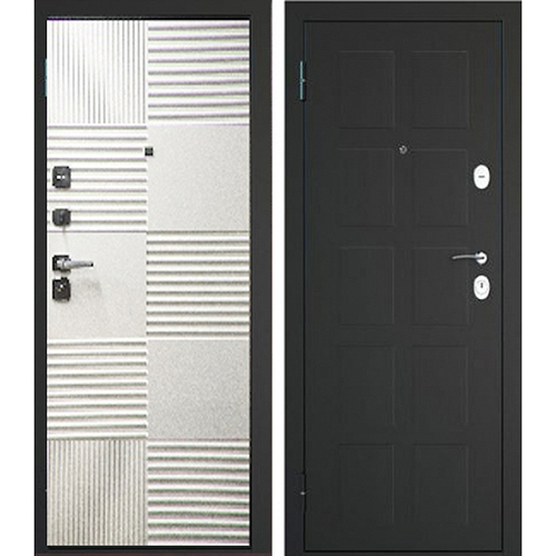 Дверь входная "Обь Модерн NEW", 960*2050*115мм, левая, металл - "Металлик черный", МДФ "Белая матовая фрезировка" Город Мастеров