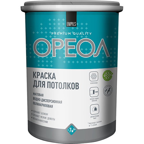 Краска водоэмульсионная для потолков белоснежная "Ореол", 1,3кг