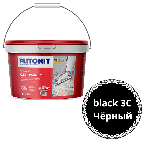 Затирка водоотталкивающая "Плитонит Colorit premium", 2кг, "черный" цементная