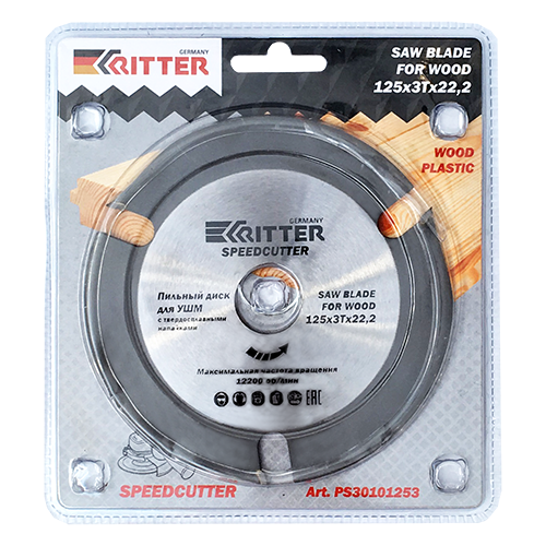 Диск пильный по: ламинату, фанере, ГКЛ, ДВП, ДСП "Ritter", 125*3Т*22,2мм