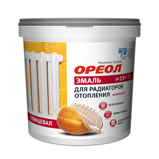 Эмаль акриловая глянцевая для радиаторов белая "Ореол", 2,5кг