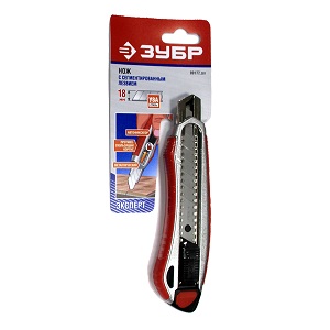 Нож "Зубр" 18мм , металлический корпус,автоматический фиксатор лезвия