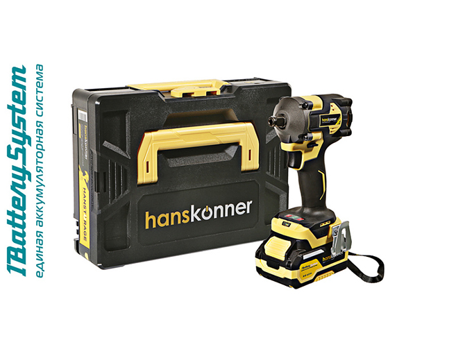 Гайковерт ударный аккум. б/щ "Hanskonner" HCD20420BLC PLATINUM, 18В, 1BatterySystem, 420Нм, 1/2", 2x2.4Ач, кейс HS