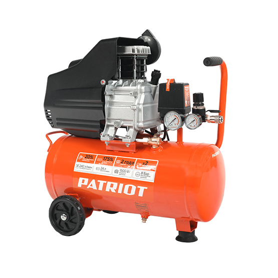 Компрессор масляный поршневой 24/240 производительность 240л/мин 1500Вт, рабочее давление 8бар "Patriot"