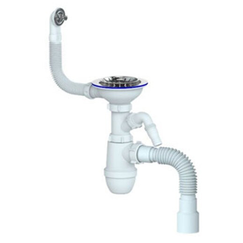 Сифон для мойки "Practik" бутылочный со стальным выпуском, круглый перелив, SM1VP