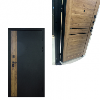 Дверь входная "Родина Wood",960*2050*120мм,правая,металл -"Черный/2-х цветный",МДФ "Дуб крафт табачный/черный матовый"