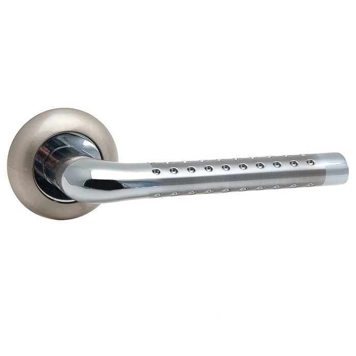 Ручка дверная "TRODOS AL-47 CP/SN/CP", нажимная, круглая накладка, "Хром+никель/хром"