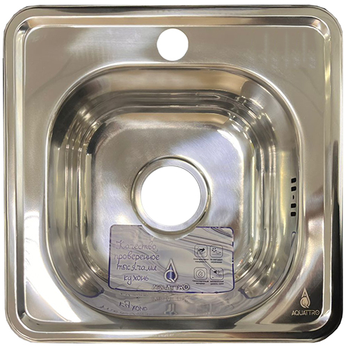 Мойка нержавеющая врезная 380*380*150*0,6мм "Aquattro", с выпуском 3 1/2, с сифоном