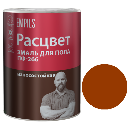 Эмаль для пола ПФ-266М алкидная красно-коричневая &quot;Расцвет&quot;, 0,9кг