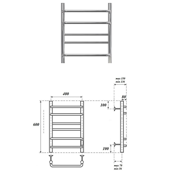 Электрический полотенцесушитель "Point Сатурн" П6 размер: 400*600мм, хром, диммер справа