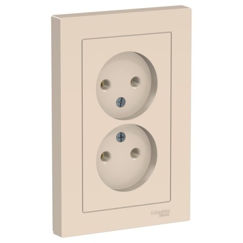 Розетка 2-ая 16А, б/з с/п, с рамкой, ATLASDESIGN бежевая
