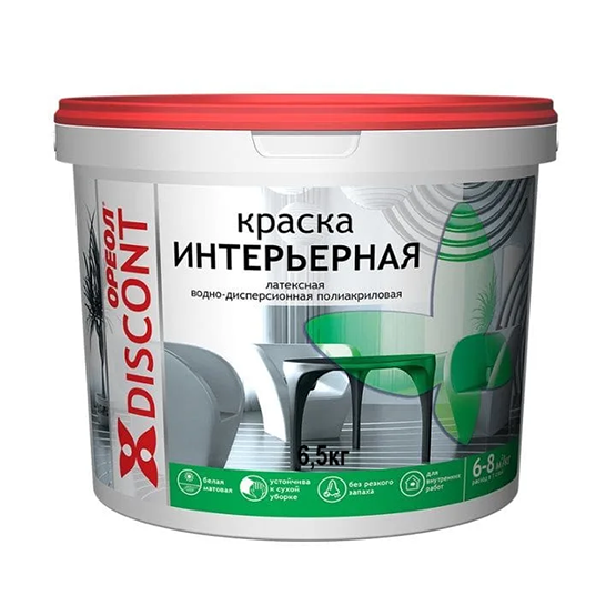 Краска водоэмульсионная интерьерная белая матовая "Ореол Дисконт", 3кг