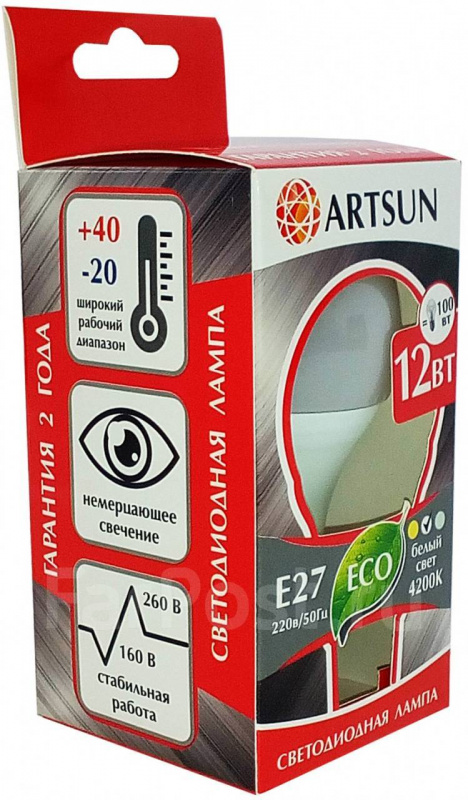 Лампа светодиодная A60 12Вт &quot;ARTSUN&quot; Е27 220В 4000К