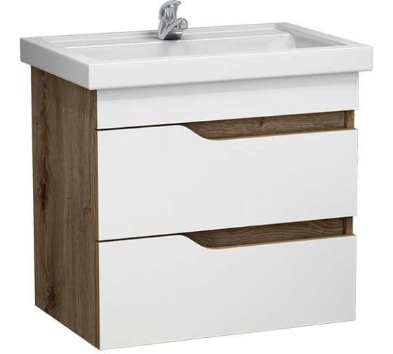 Тумба "Лотос DB2 60", дуб светлый/ белый, подвесная с умывальником "Фостер 60"