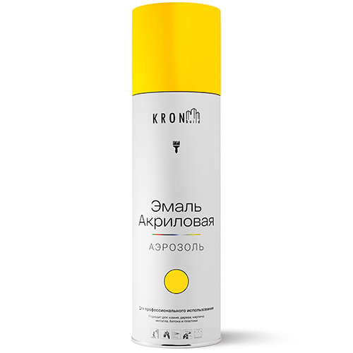Эмаль аэрозольная желтая глянцевая акриловая, KRONbuild, 520мл