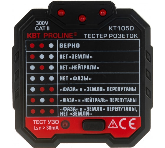 Тестер розеток и УЗО КТ 105D "КВТ"