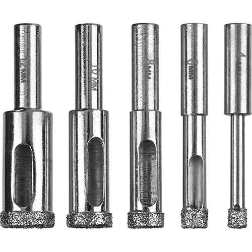 Набор алмазных коронок по кафелю, стеклу "Зубр Профессионал", d4/6/8/10/12*55мм, цилидрический хвостик, пластиковая коробка