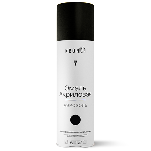 Эмаль аэрозольная черная глянцевая акриловая, KRONbuild, 520мл