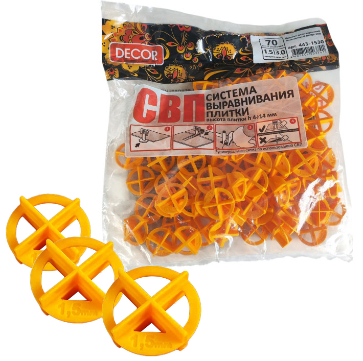 Крестики для кафеля "Decor",  двухсторонние 1.5/3 мм, 70шт/уп