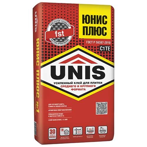 Клей для плитки/ керамогранита/ клинкера Юнис Плюс серый (класс С1 ТE) 25кг