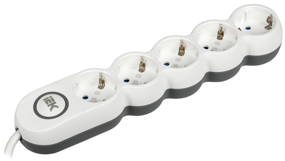 Удлинитель "У05В" 5 мест с заземляющим контактом, длина 5 метров, 16А/250В UNO "ИЭК"