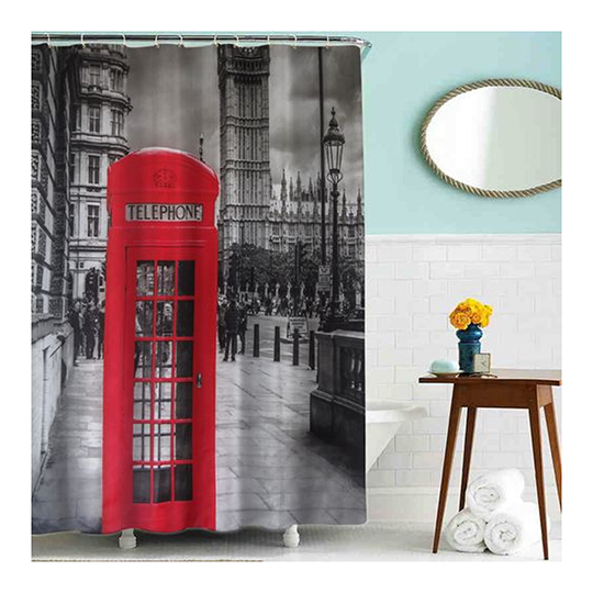 Шторка для ванной "Лондонский телефон" "MZ-65" в комплекте с кольцами 1800*1800мм полиэстер