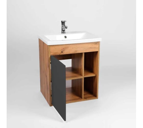 Тумба "Бостон 60", графит, с умывальником "Como 60", подвесная