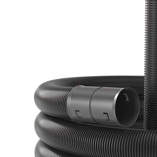 Двустенная труба ПНД гибкая для открытой прокладки д.75мм, SN10, 490Н, ПВ-0, УФ, с протяжкой, в бухте 50м, цвет черный