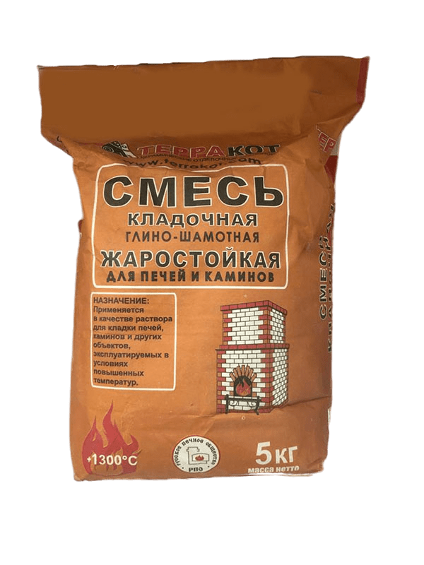 Кладочная глино-шамотная, жаростойкая смесь "Терракот", 5кг