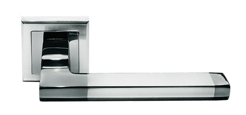 Ручка дверная "MH-35 SN/BN-S", нажимная, квадратная накладка, "Белый никель, черный никель"