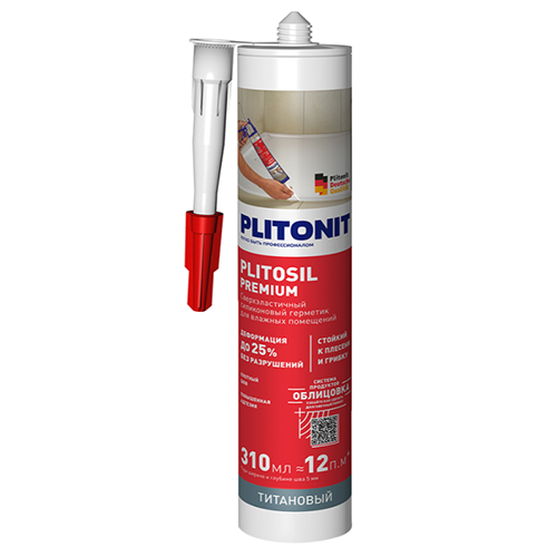 Герметик силиконовый санитарный "Plitosil Premium", 310мл, титановый